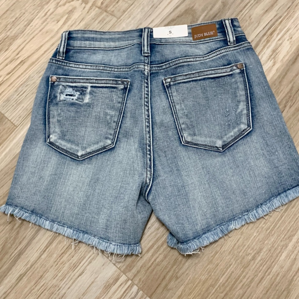 Judy Blue NEW Lone Star Light Wash Patched Jean Denim Shorts Mid Rise Small 3/5 - Picture 3 of 9